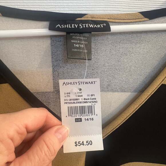 Black Tan Ashley Stewart Abstract Print Maxi Dress Size 14/16 Bell Sleeve - Picture 2 of 5